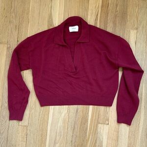 Wilfred by Aritzia cropped polo sweater, 100% merino wool. Size S.